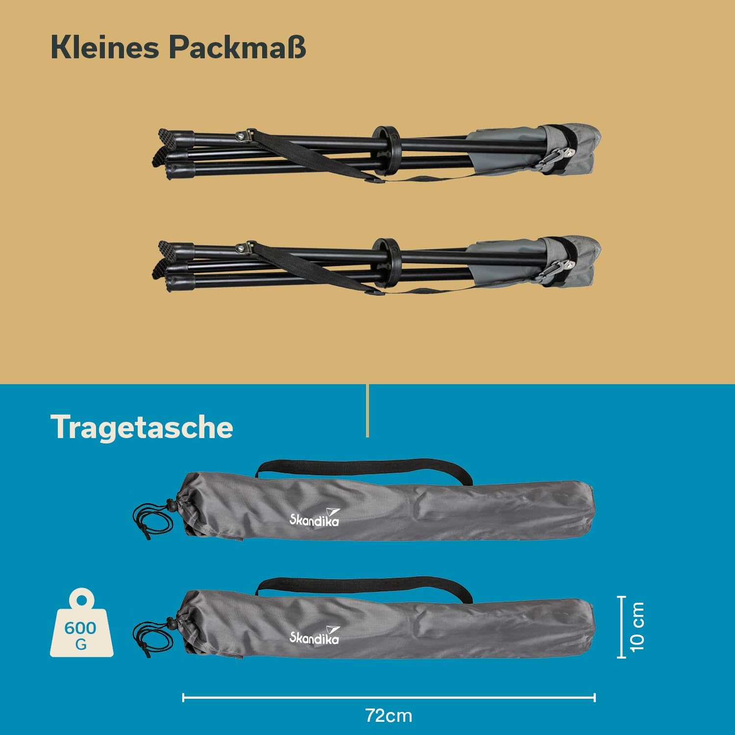Skandika Sgabello treppiede pieghevole Tomperi, peso utente 100 kg, leggero, compatto, con borsa per il trasporto, struttura in acciaio, piedini antiscivolo (Set di 2 sgabelli)