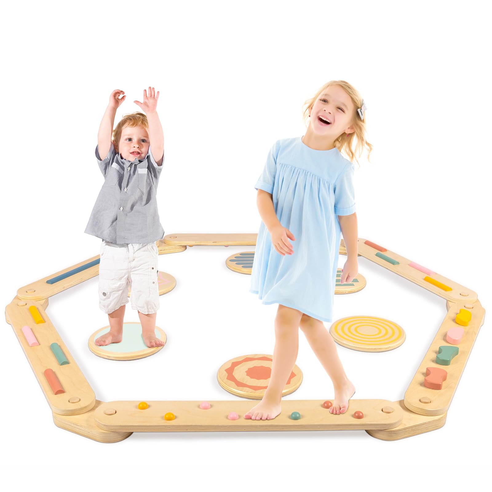 aiwo Kids Balance Beam and Stepping Stones, Toddler Balance Beam Obstacle Course Build Coordination, Montessori Balance Toy