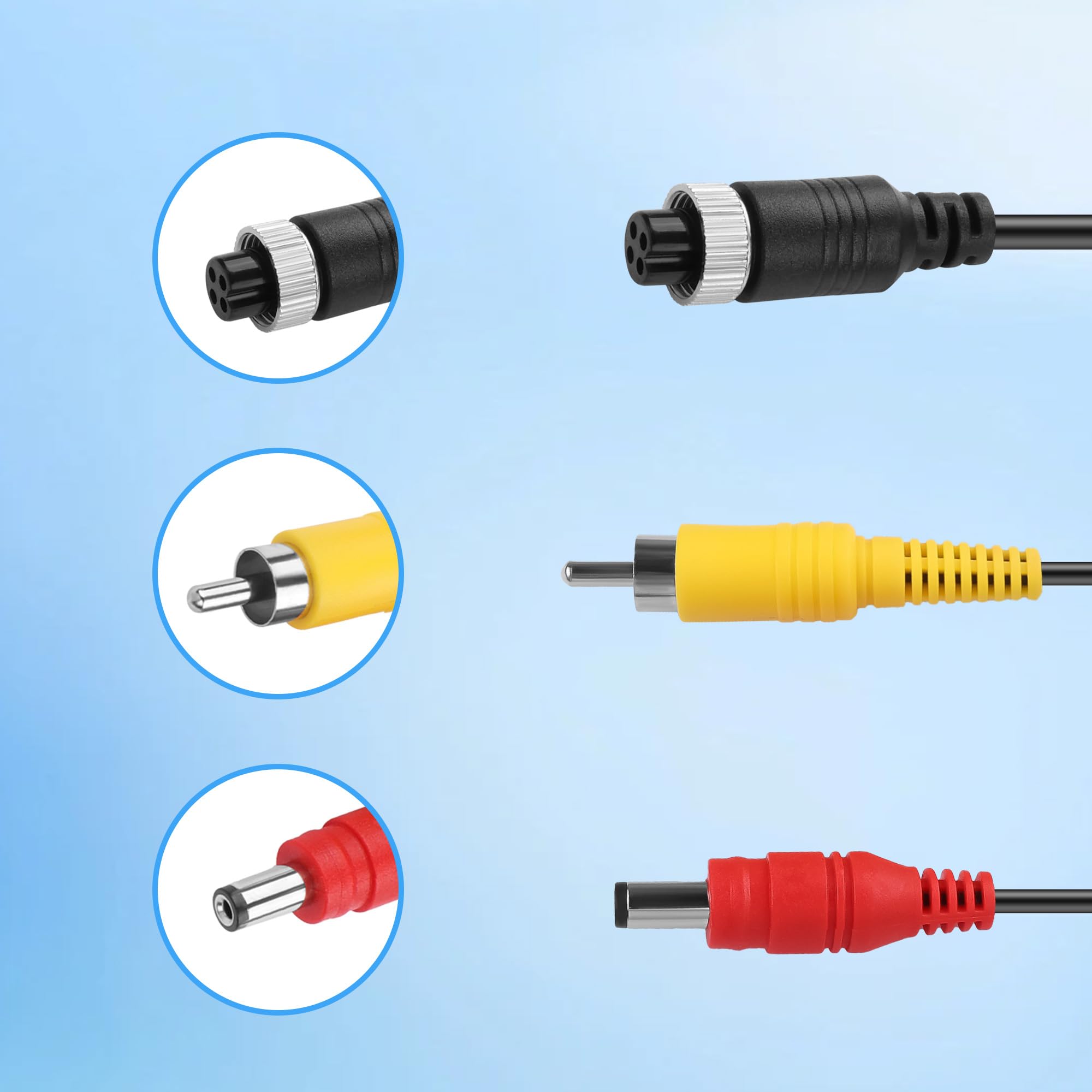 4-pinowy adapter AV DC M12 do RCA, adapter do monitora/kamery (złącze męskie + 4-pinowe złącze lotniskowca, RCA+DC)