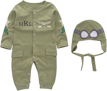 LXKIKMM Toddler Baby Boys Pilot Jumpsuit Set Toddler Outfits with Cap and Scoks