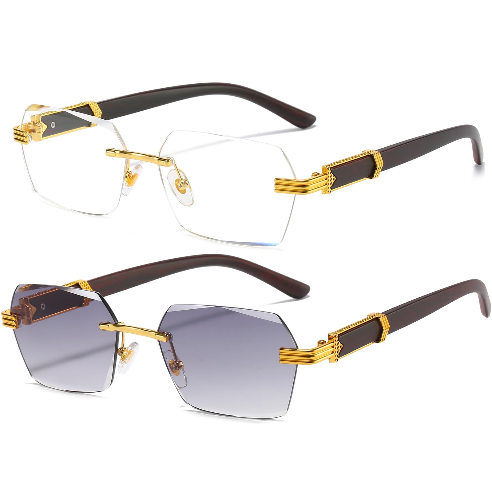 AIEYEZO Retro okulary przeciwsłoneczne bez oprawek prostokątne unisex vintage bezramowe okulary przeciwsłoneczne modne kwadratowe przyciemniane okulary