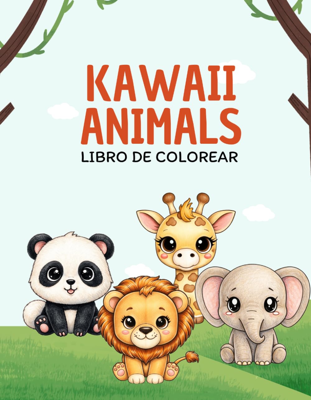KAWAII ANIMALS: Libro de Colorear con 20 Dibujos Tiernos y Divertidos para Niños y Adultos