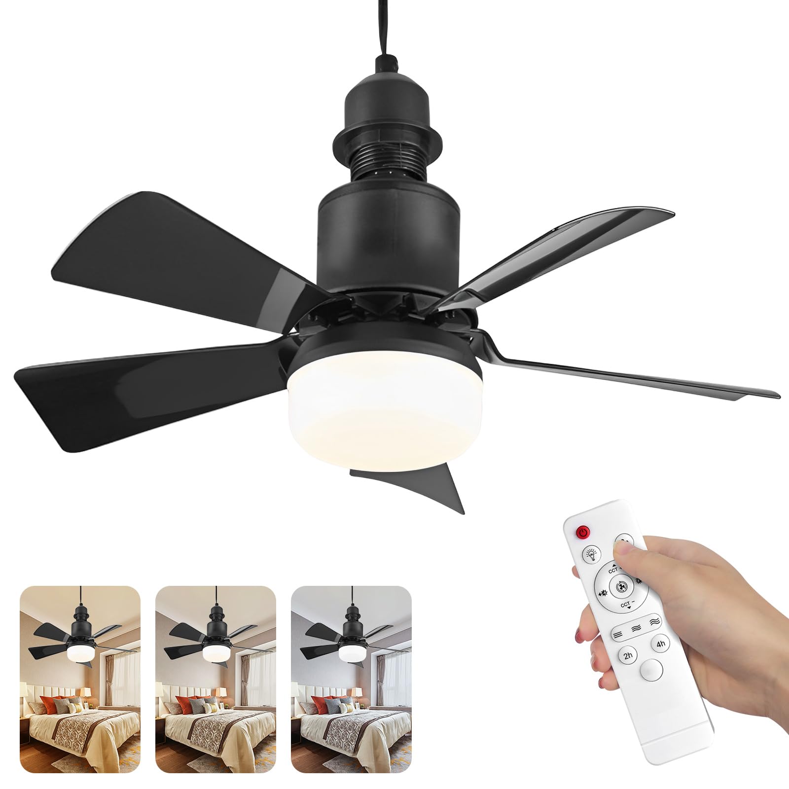 Ceiling Fans with Lights and Remote Control,E27 30W Ceiling Lights with Fan RC Timing, 3 Speeds 3 Colors (3000-6500K) LED Ceiling Light,,Timing, Modern Fan Lamp for Bedroom Living Room (Black) — image 1