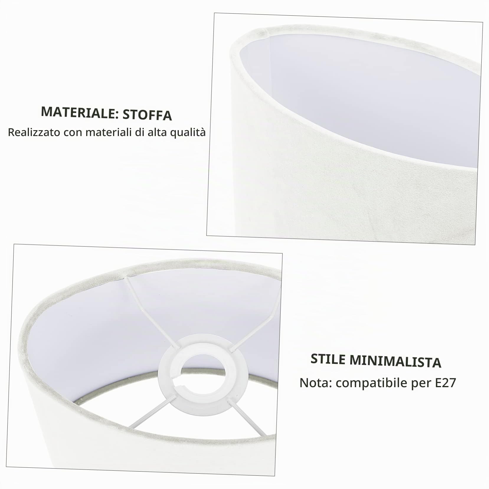 Paralume Copertura Decorativa e Protettiva Ellittico in Stoffa Bianca per Illuminazione Diffusa per Lampada da Tavolo in Soggiorno e Camera da Letto