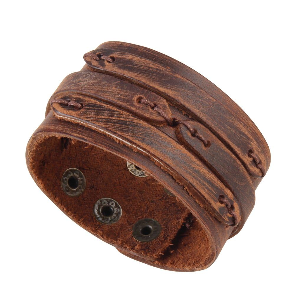 JAOYU Punk Leather Cuff Bracelet Goth Leather Wristband Rock Bracelet Biker Bracelet for Men Leather Armband Black Handmade