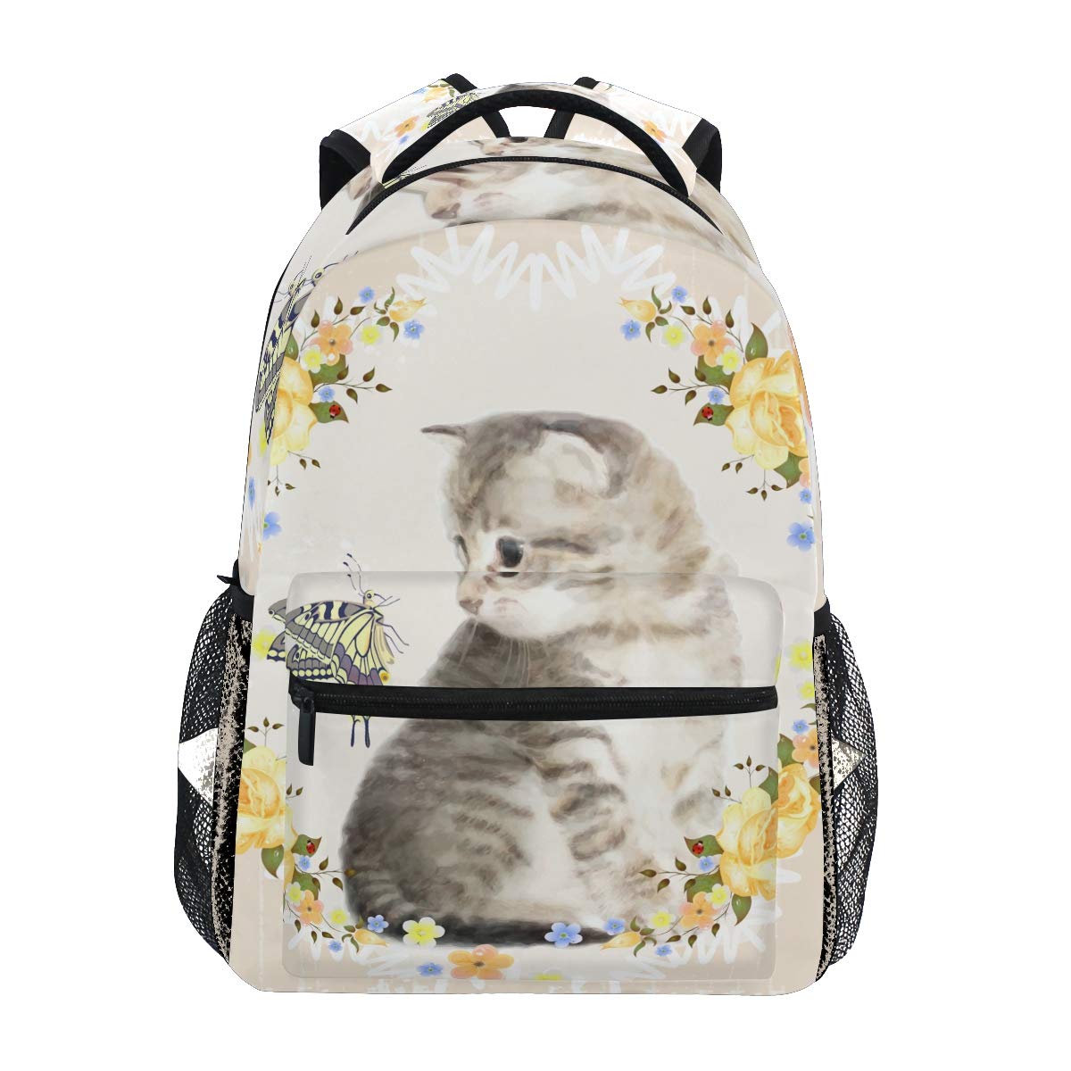Mnsruu Mochila Escolar de Gato y Rosa para Mochila de Viaje para niños niñas niños Bookbag