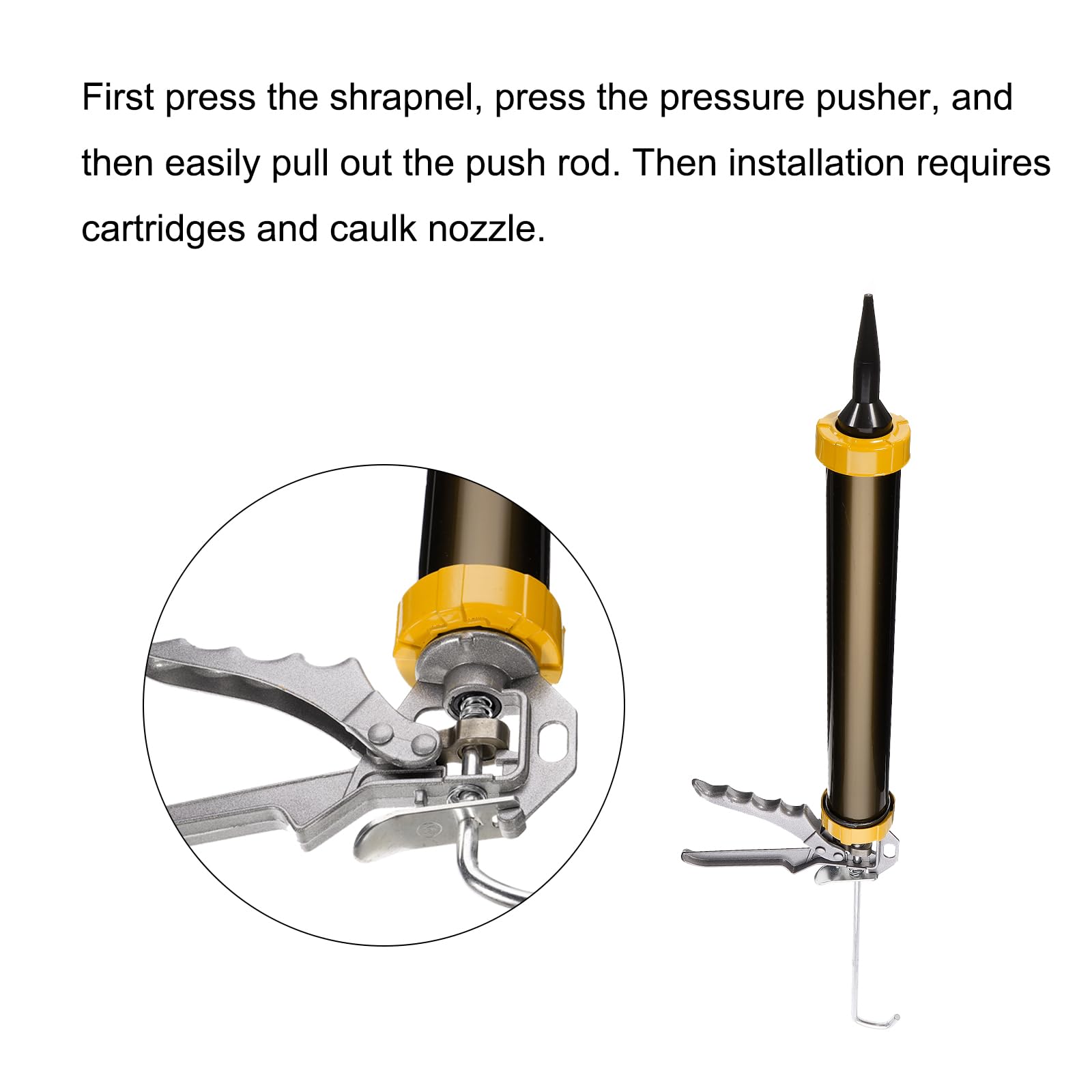 uxcell Pistolet à calfeutrer manuel à saucisses, cartouche de mastic en acier inoxydable, applicateur de tube de mastic 600 ml, rapport de poussée 12:1 avec embouts cônes, champagne
