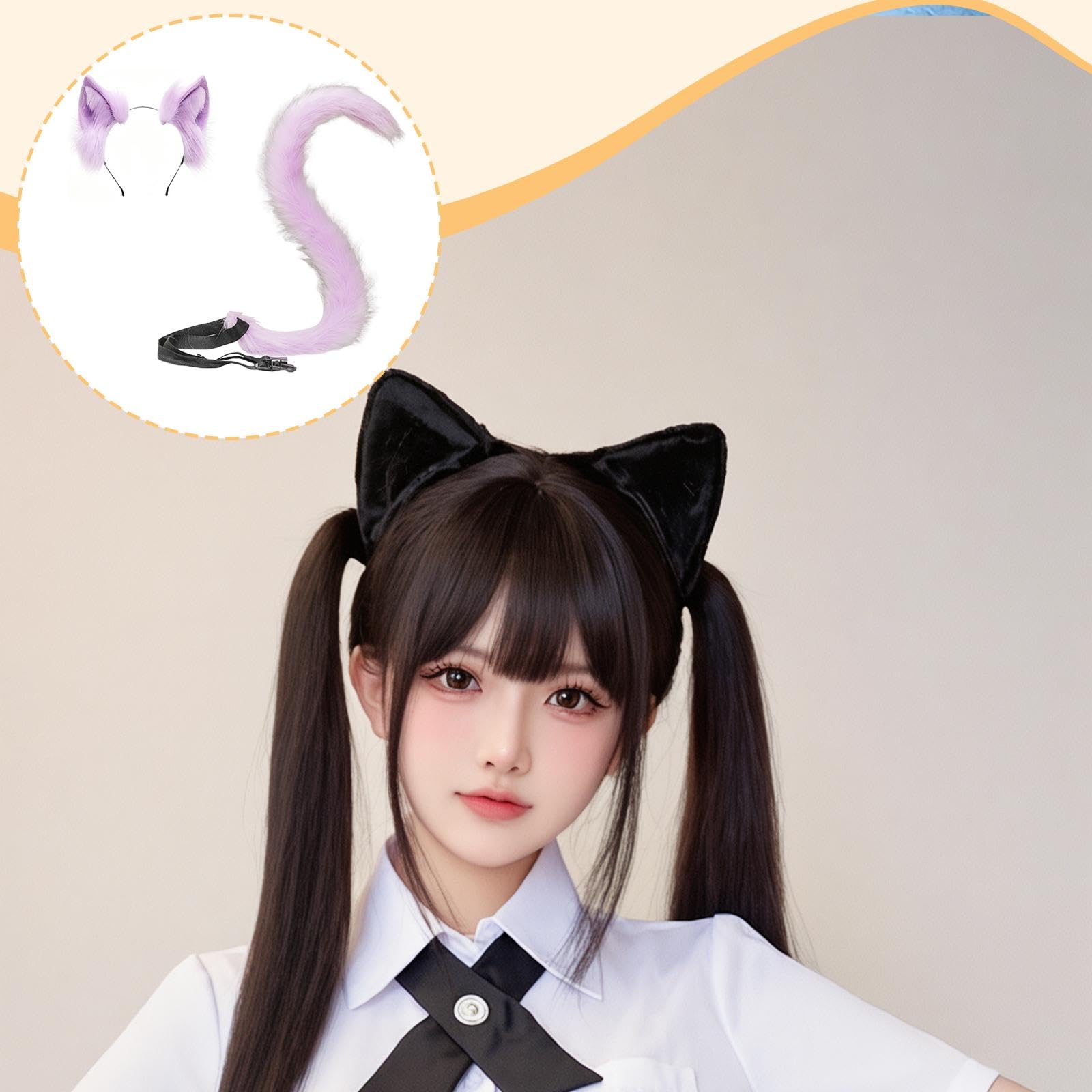 Baoblaze Set di Orecchie e Coda di Gatto, Accessori per Foto, Accessori per Animali per Travestimenti, Oggetti di Scena Natalizi, Viola