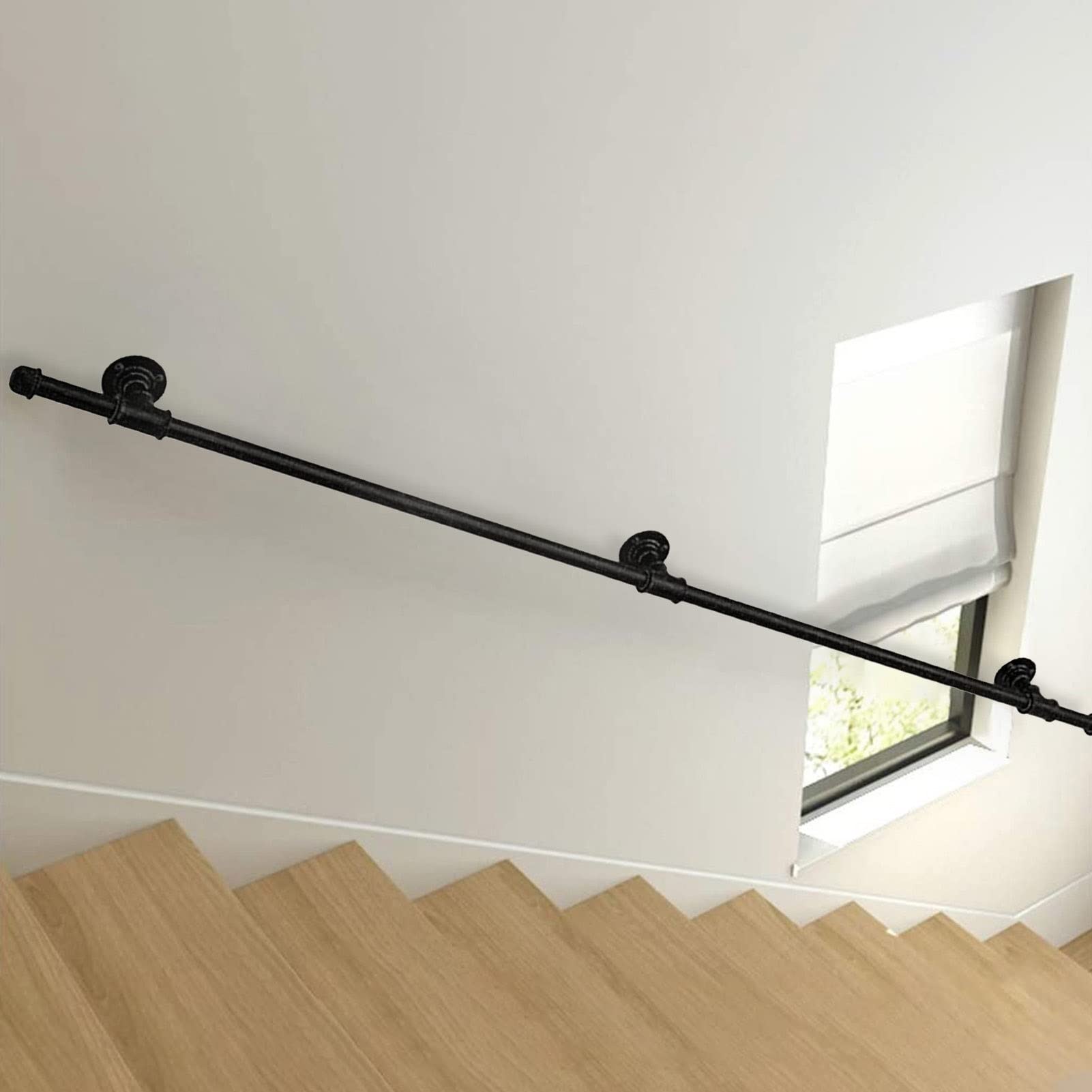 Rampe interieure escalier en metal noir de 3m a 5.4m avec fixations