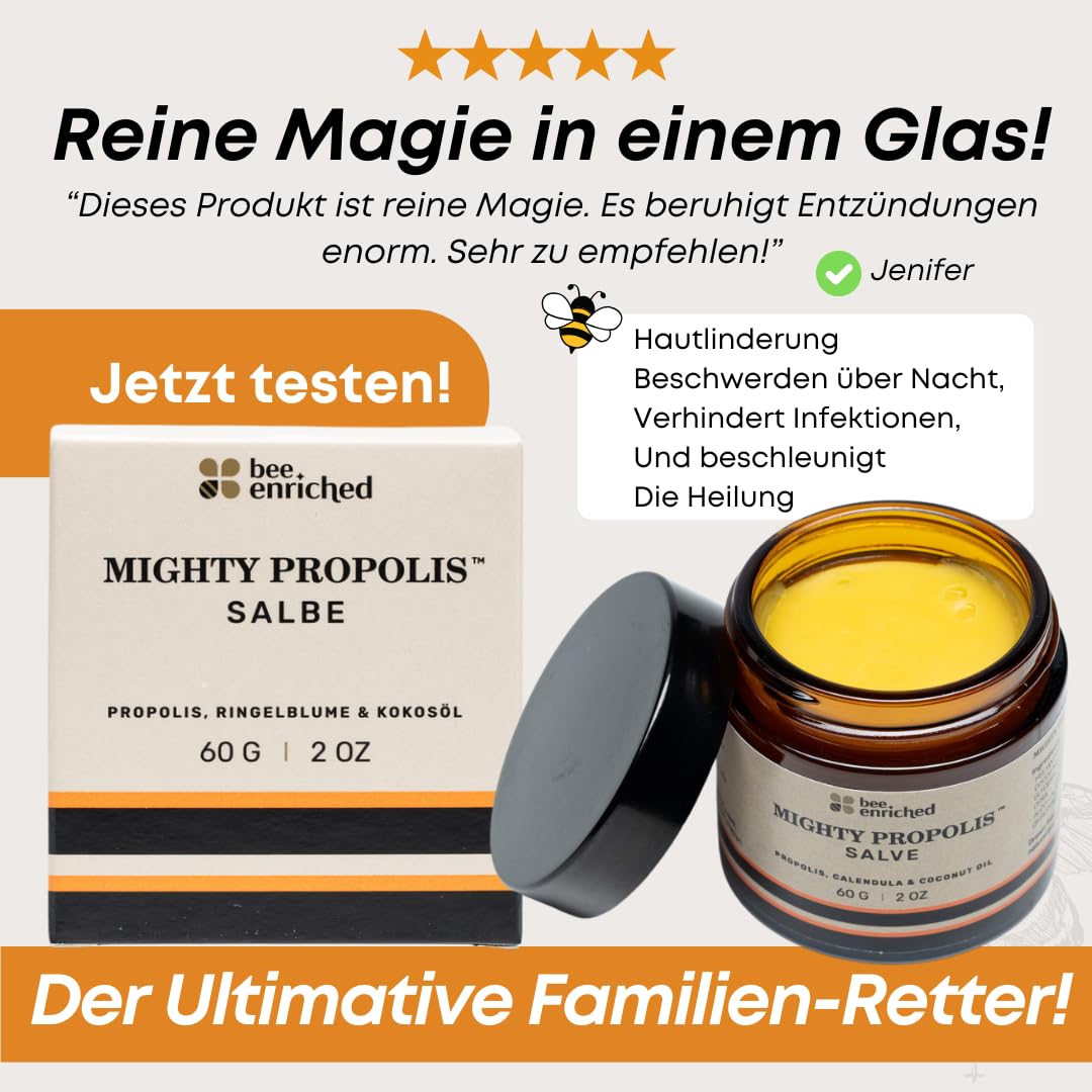 Zugsalbe & Wundsalbe 60g | Wund und Heilsalbe mit Calendula | Mighty Propolis Salbe | Wundheilsalbe | Salbe Gegen Juckreiz | Bee Enriched