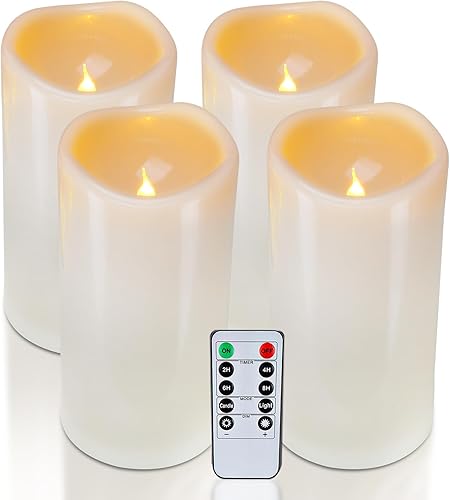 Miniatura 17 de Homemory Velas sin llama impermeables para exteriores de 6", 8", 10" x 4", velas LED de pilar parpadeantes operadas por batería con control remoto