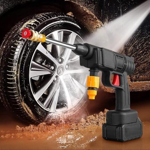 Image of GILREATH (Double Battery) Cordless Portable Wireless Pressure Washer Gun 48V 12000mah High Pressure Water Gun Car Wash Bike Washing Cleaning| Adjustable Nozzle and 5M Hose Pipe