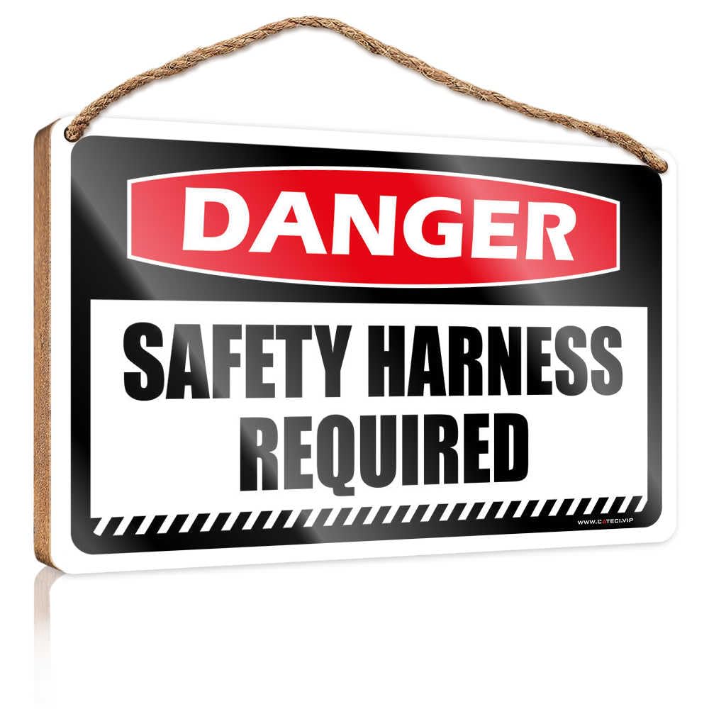 HMQW Wooden Plaques For Crafts Danger Safety Harness Required Wooden Sign Office Decor For Wall Funny Funny Porch Decor(15X28CM)