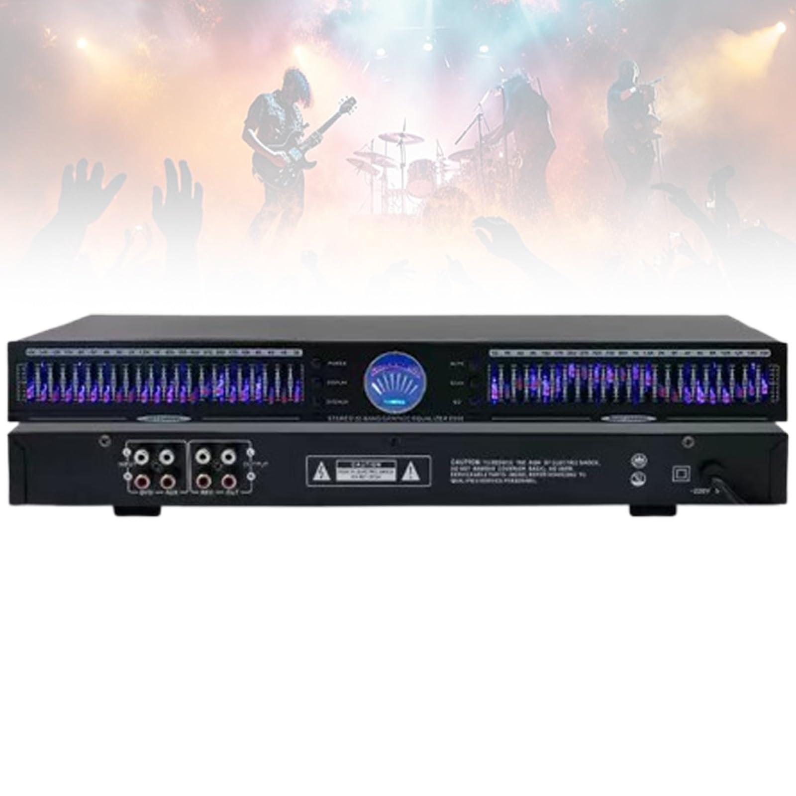 Profesjonalny korektor graficzny stereo z 10 zaprogramowanymi efektami, cyfrowy korektor, automatyczna redukcja szumów, dwukanałowy uchwyt do stojaka 1U na scenę, koncert i studio nagraniowe