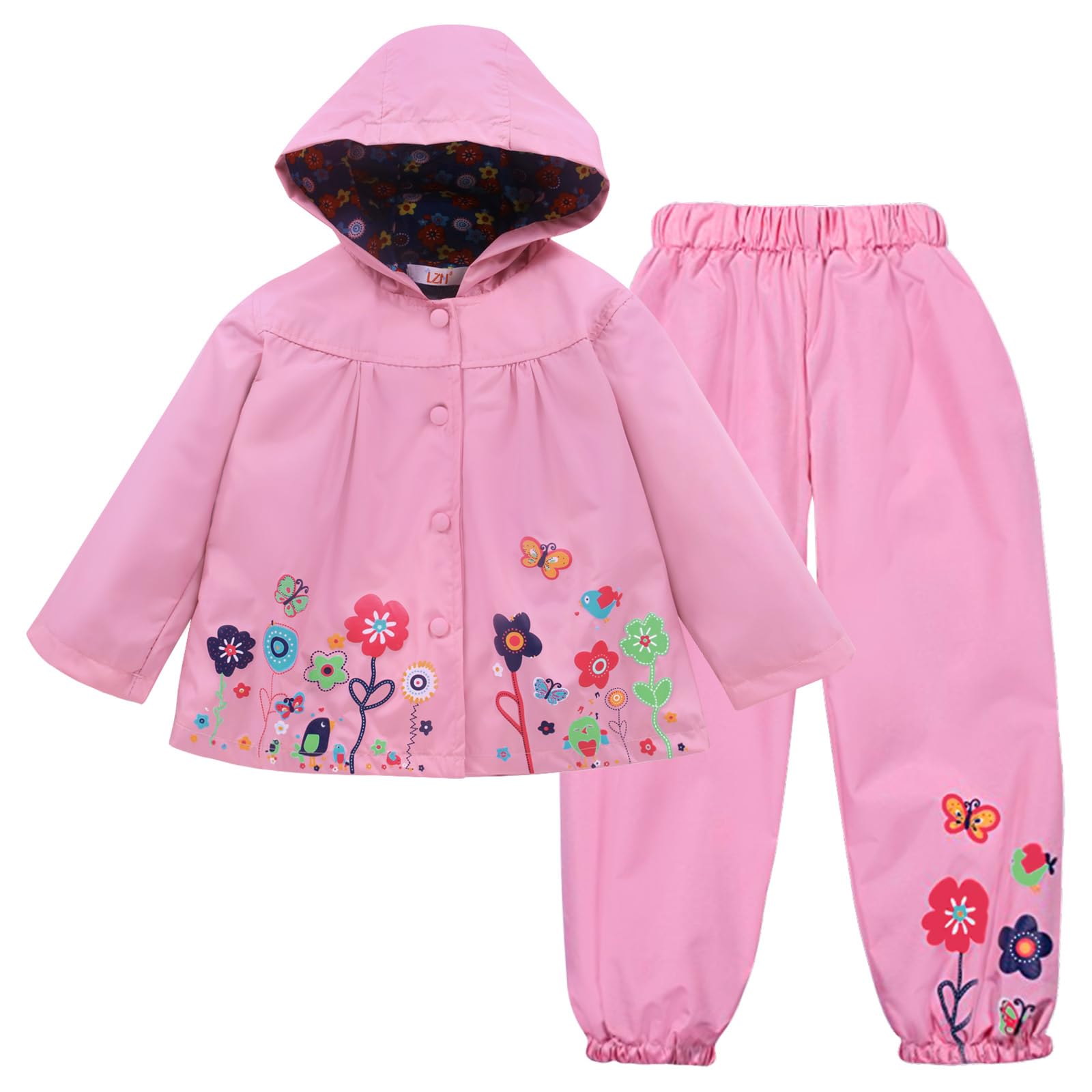 LZH - Chubasquero para niñas, impermeable, con capucha, chaqueta y pantalones, 2 piezas, conjunto de ropa para exteriores