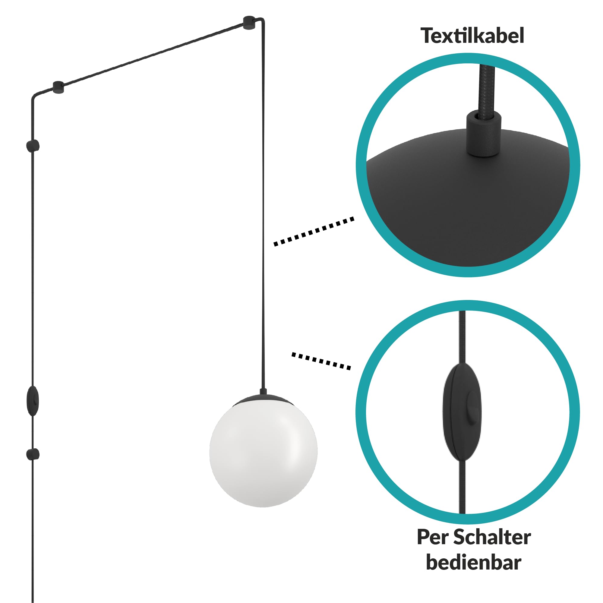 EGLO Hängelampe Rondo 3, Lampenfassung mit Kabel und Stecker