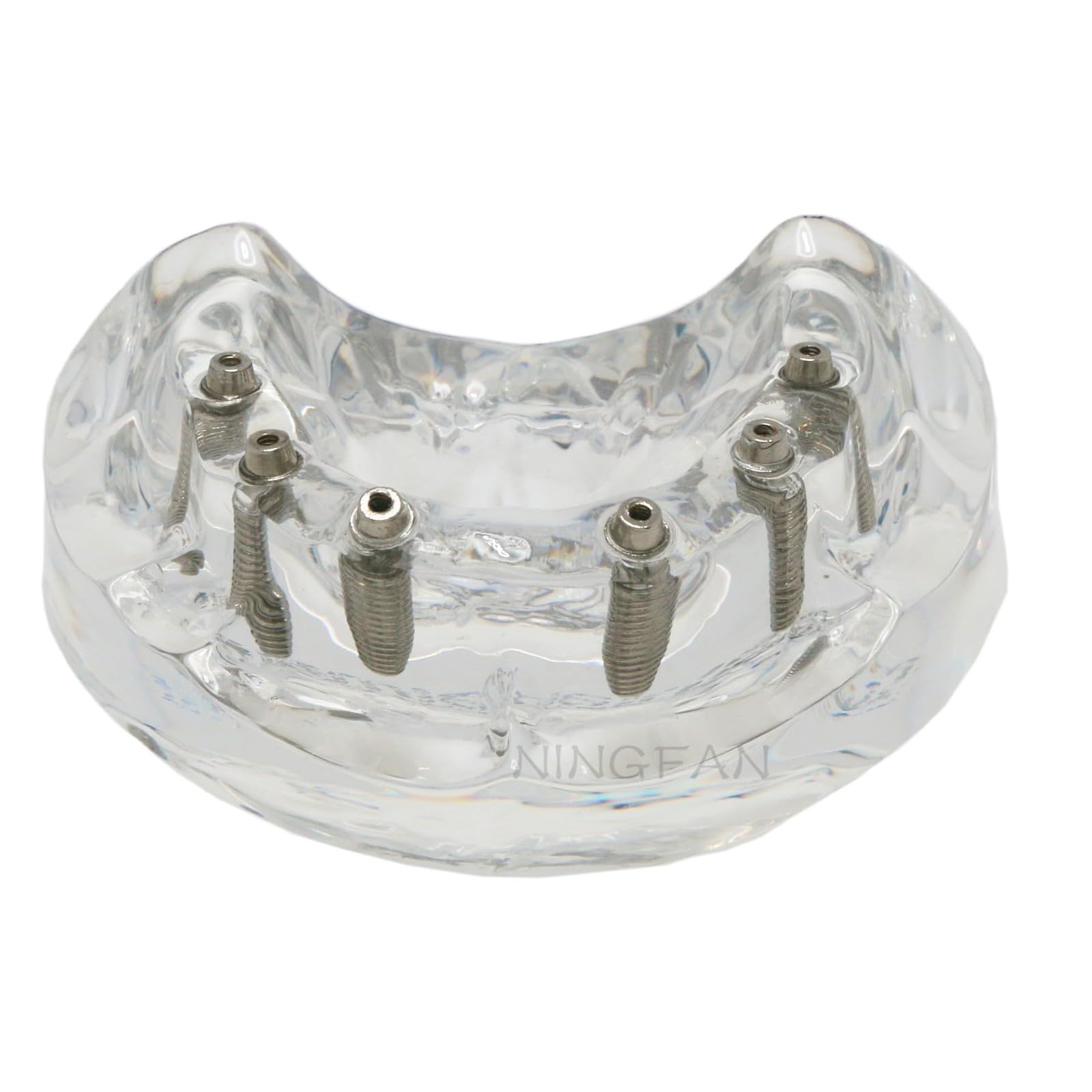 Modelo de implante dental de doble arco. Sistema de entrenamiento de sobredentadura All-On-6 y All-On-4. Bases transparentes para maxilar y mandíbula