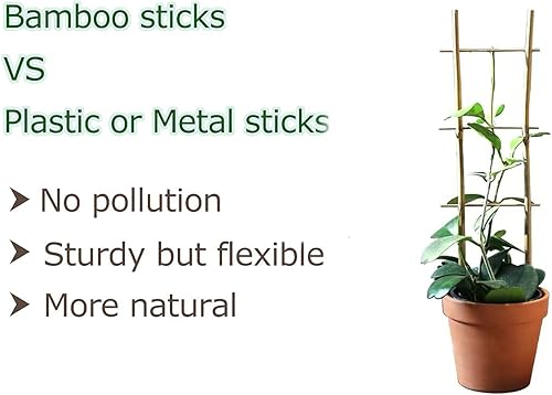 Miniatura 4 de Enrejado para plantas de interior, enrejado de bambú de 16 pulgadas en forma de escalera para plantas en maceta con lazos giratorios, paquete de 3