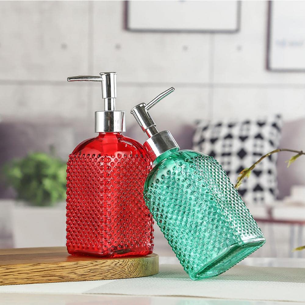 Sizikato Dispenser di sapone in vetro con superficie in rilievo con pompa, 473,6 g