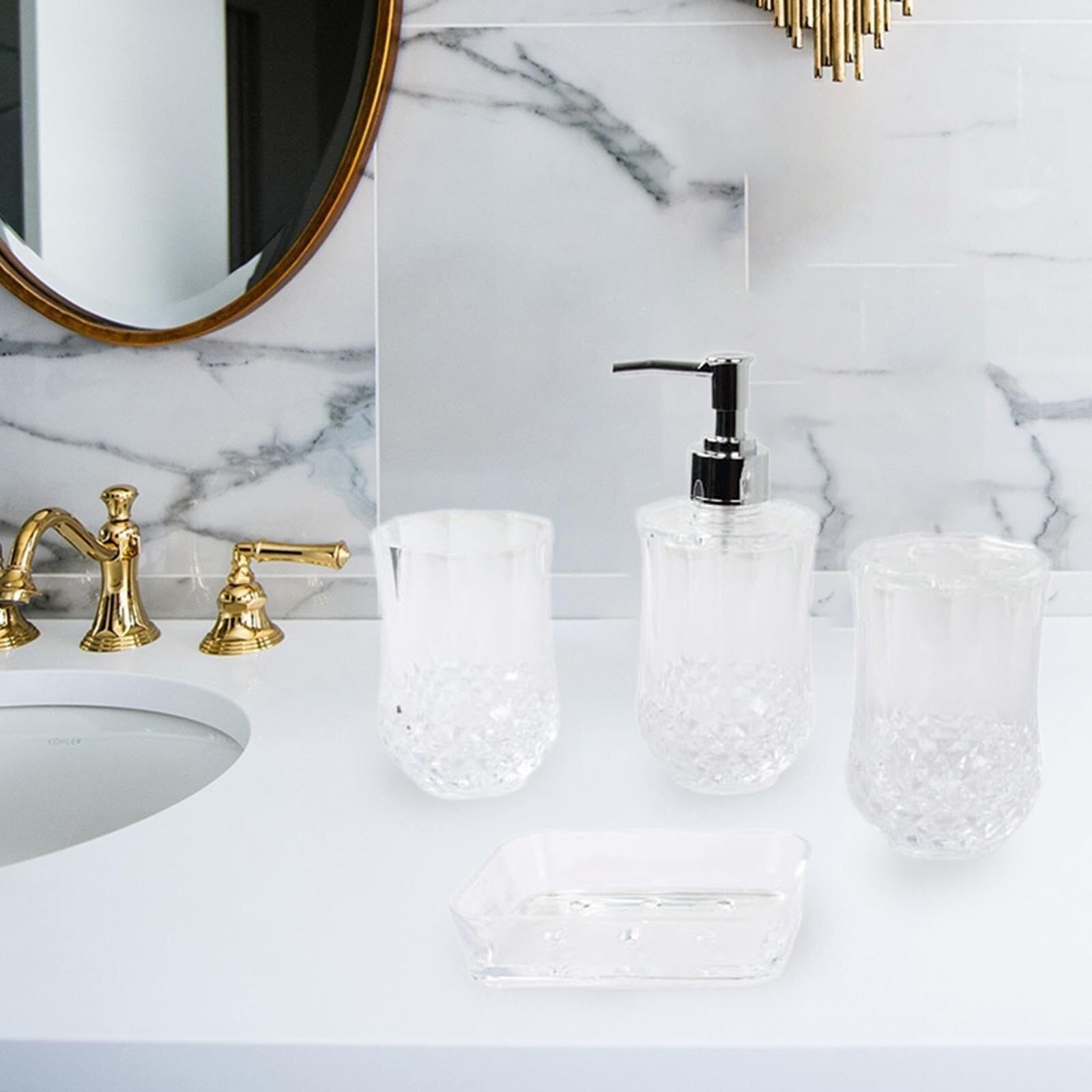Set di accessori per il bagno Porta sapone, dispenser for articoli da toeletta, moderno, collutorio, tazza, decorazione banco, costiera Arredamento per gli affittuari(White)