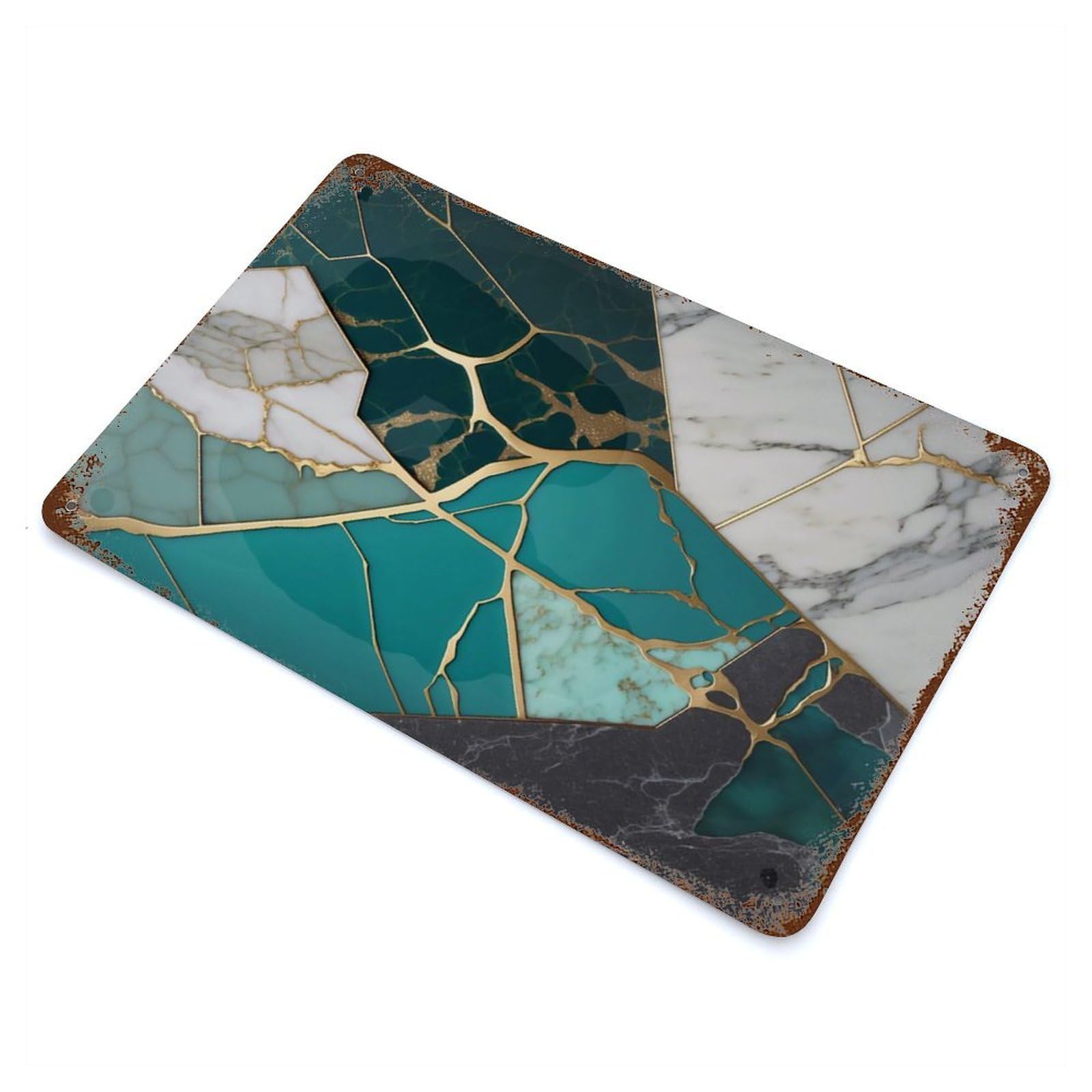 Abstract Jade Kintsugi Retro Metal Sign 11.8"x7.9", Shabby Chic Decor for Garage, Pub Or Kitchen