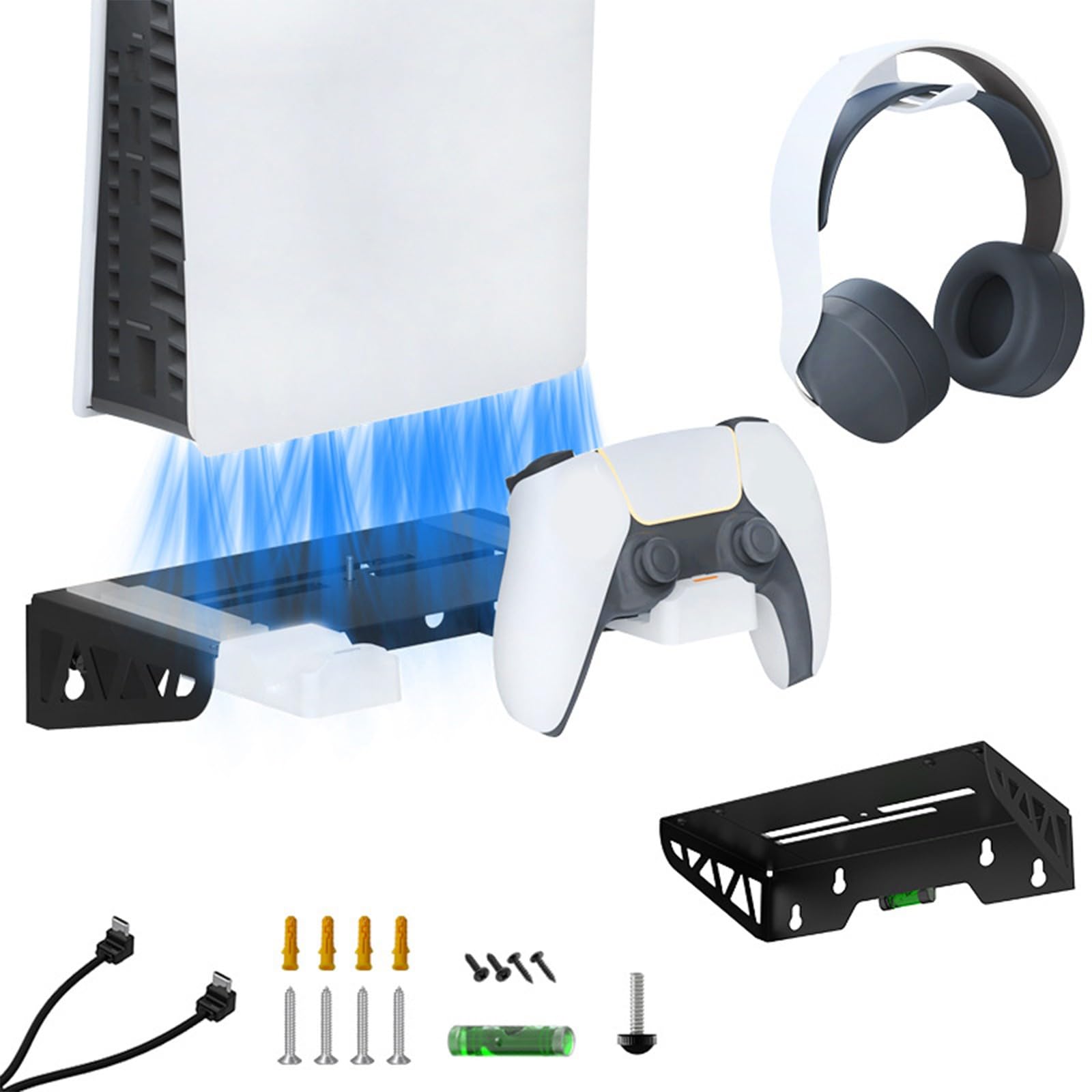 Soporte de almacenamiento multifuncional para consola de pared, soporte de ahorro de espacio con estación de carga y accesorios para colgar