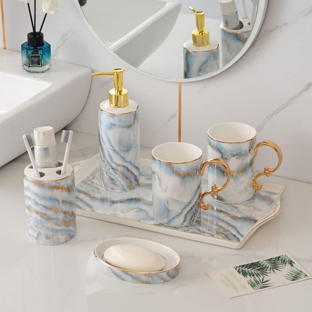 Zestaw akcesoriów łazienkowych 6 sztuk zestaw akcesoriów łazienkowych ceramiczny dozownik mydła szczotkowanie usta kubek uchwyt na szczoteczkę do zębów naczynie i taca antyczna dekoracja
