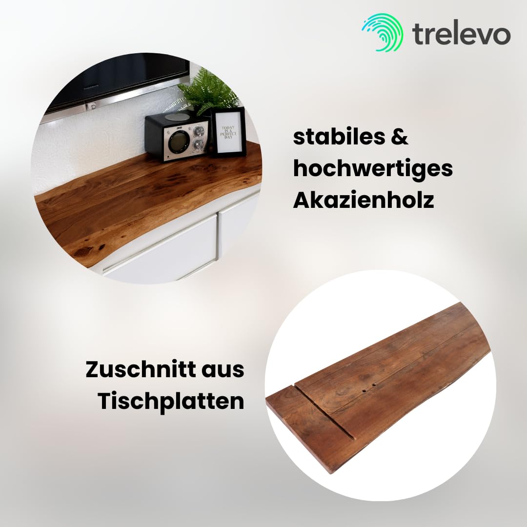 Holzplatte 80x50 cm Akazienholz massiv nussbaumfarben Baumkante | 26mm, Zuschnitt nach Maß, Baumkantenplatte für Bastler, Heimwerker