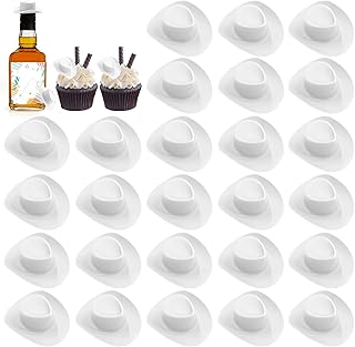 30PCS Plastic Mini Western Cowboy Cowgirl Hat Cute Miniature Hat for Party Accessories Toy Doll Dress Up Play House Games (White)