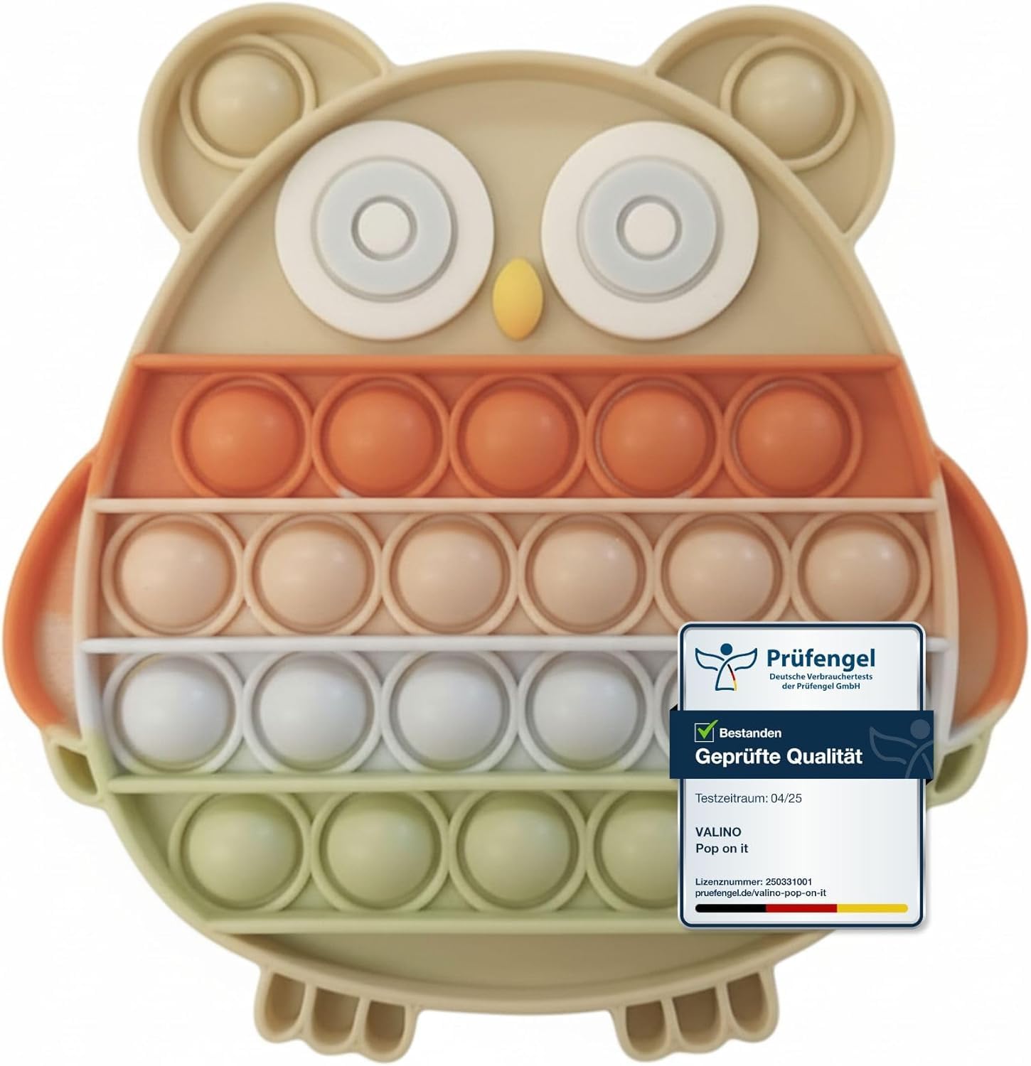 Valino Pop-It Spielzeug Pastellfarben | Wasserfeste Bubble Fidget Toys für Kinder | Sensorik Spielzeug aus hochwertigem Silikon (Eule - BPA Frei)