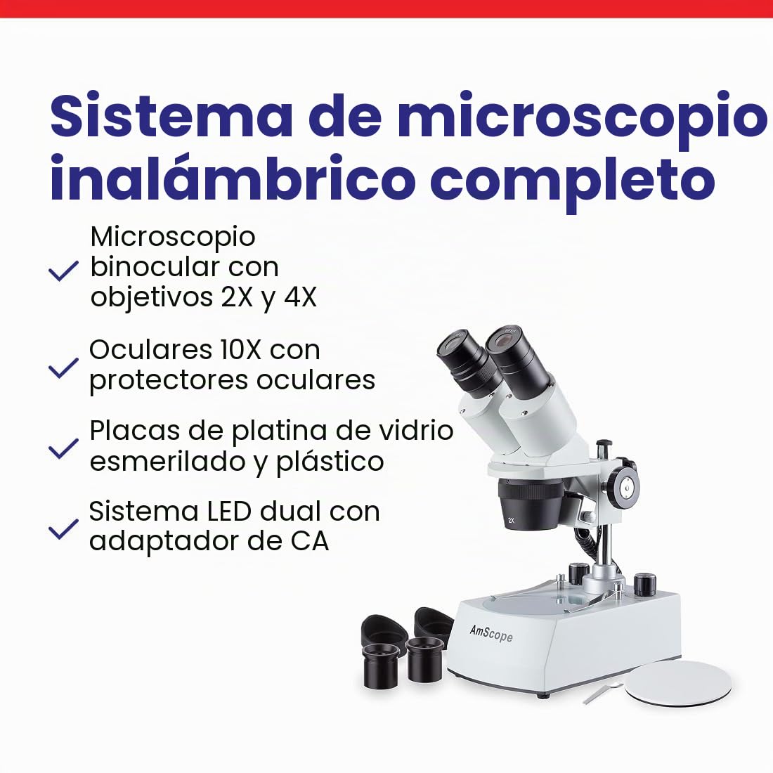 AmScope - Microscopio estéreo inalámbrico LED para iluminación Superior e Inferior 20X-40X.