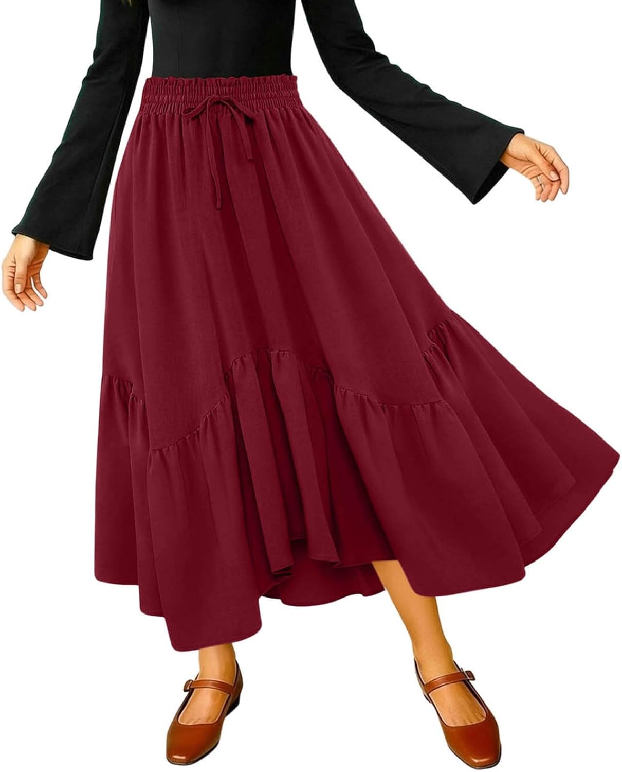 Womens Summer Elastic Waisted Skirt Elegant Irregular Drawstring Mid-Length Skirts Casual Boho Vacation Skorts