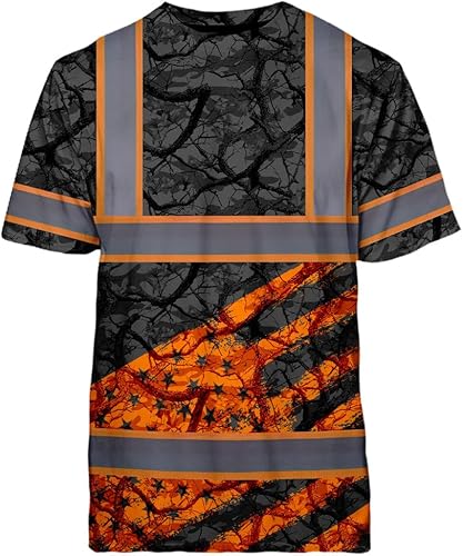 Miniatura 9 de HiVis Custom Camisa de alta visibilidad de calavera con bandera de Estados Unidos para hombres, camisas de seguridad con nombre personalizado, ropa