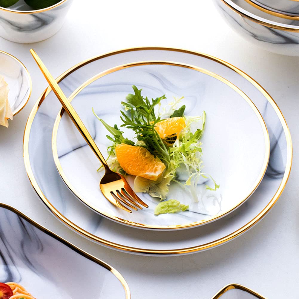 Zestaw naczyń dla 8-10 osób, zestaw talerzy i misek z ceramicznym wzorem marmuru, do kuchenki mikrofalowej i zmywarki, zestaw naczyń z porcelany, 52-częściowy