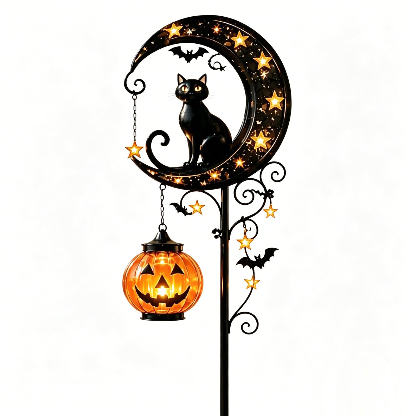 Black Cat Moon Garden Solar Lamp with Auto On/Off for Outdoors