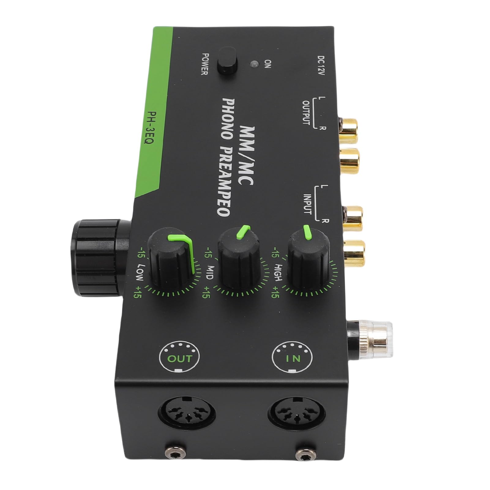 Gedourain Preamplificatore Fono MM MC Equalizzazione a 3 Bande a Basso Rumore per gli Appassionati di Dischi Custodia in Acciaio (Spina europea)