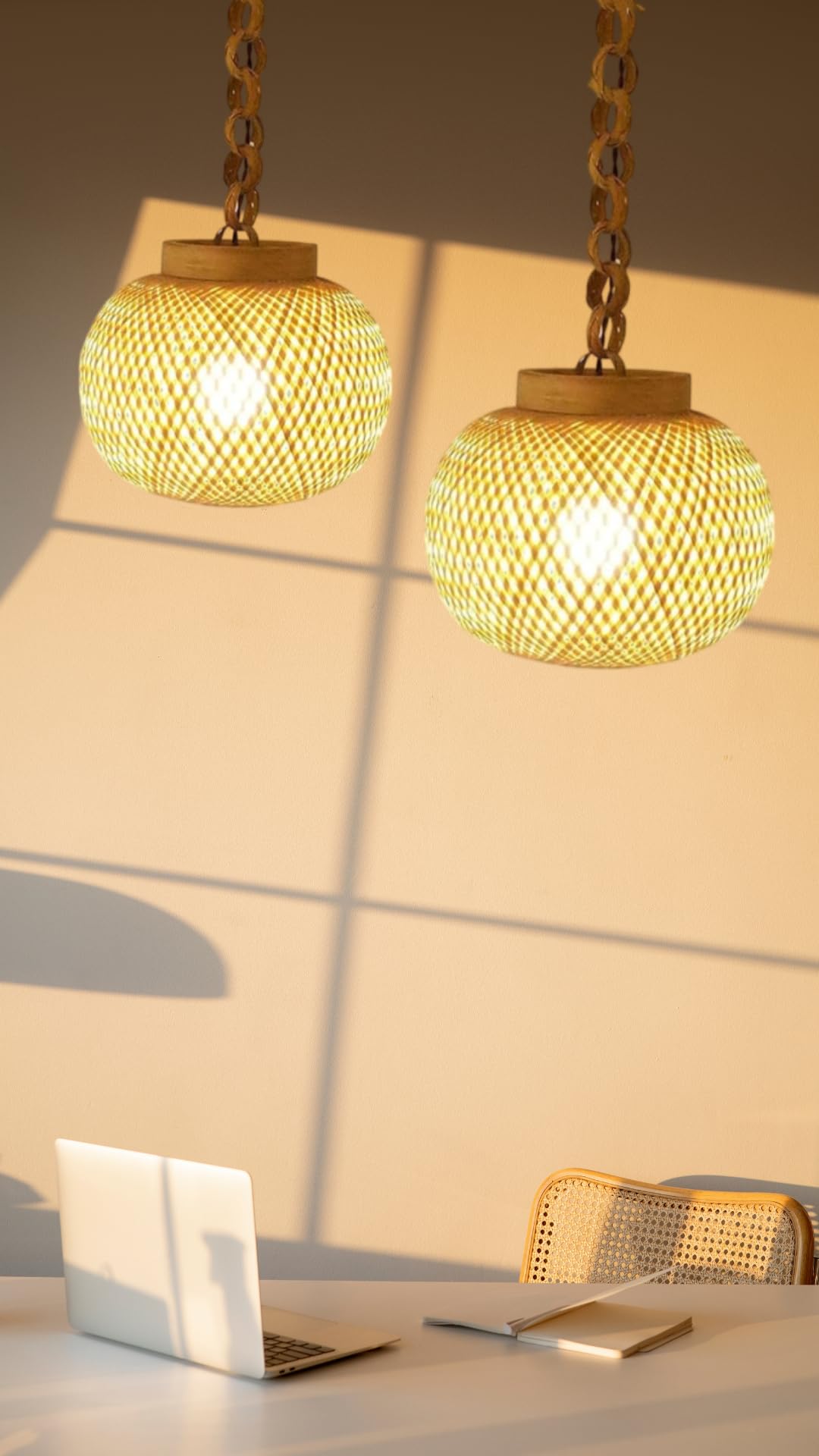 Samantha Enterprises Bamboo Pendant Lamp for Living Room, Bedroom, Entryway, Kitchen, Bathroom, Decorative Hanging Pick of 2 Set-image-8