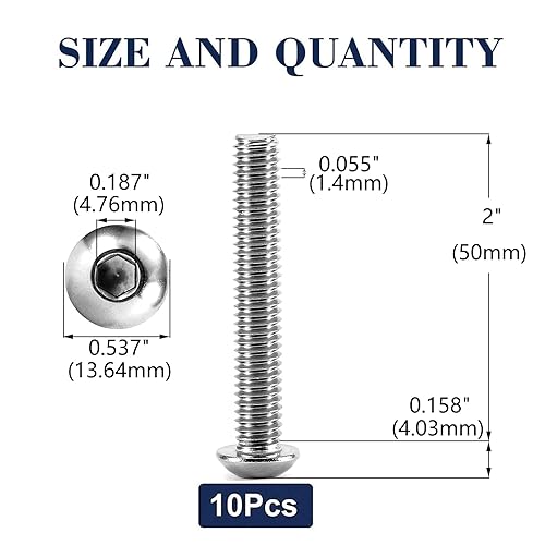 Miniatura 2 de Tornillos de cabeza de botón de 516-18 x 2 pulgadas, 10 tornillos de acero inoxidable 304 18-8, unidad hexagonal Allen, acabado brillante por SG