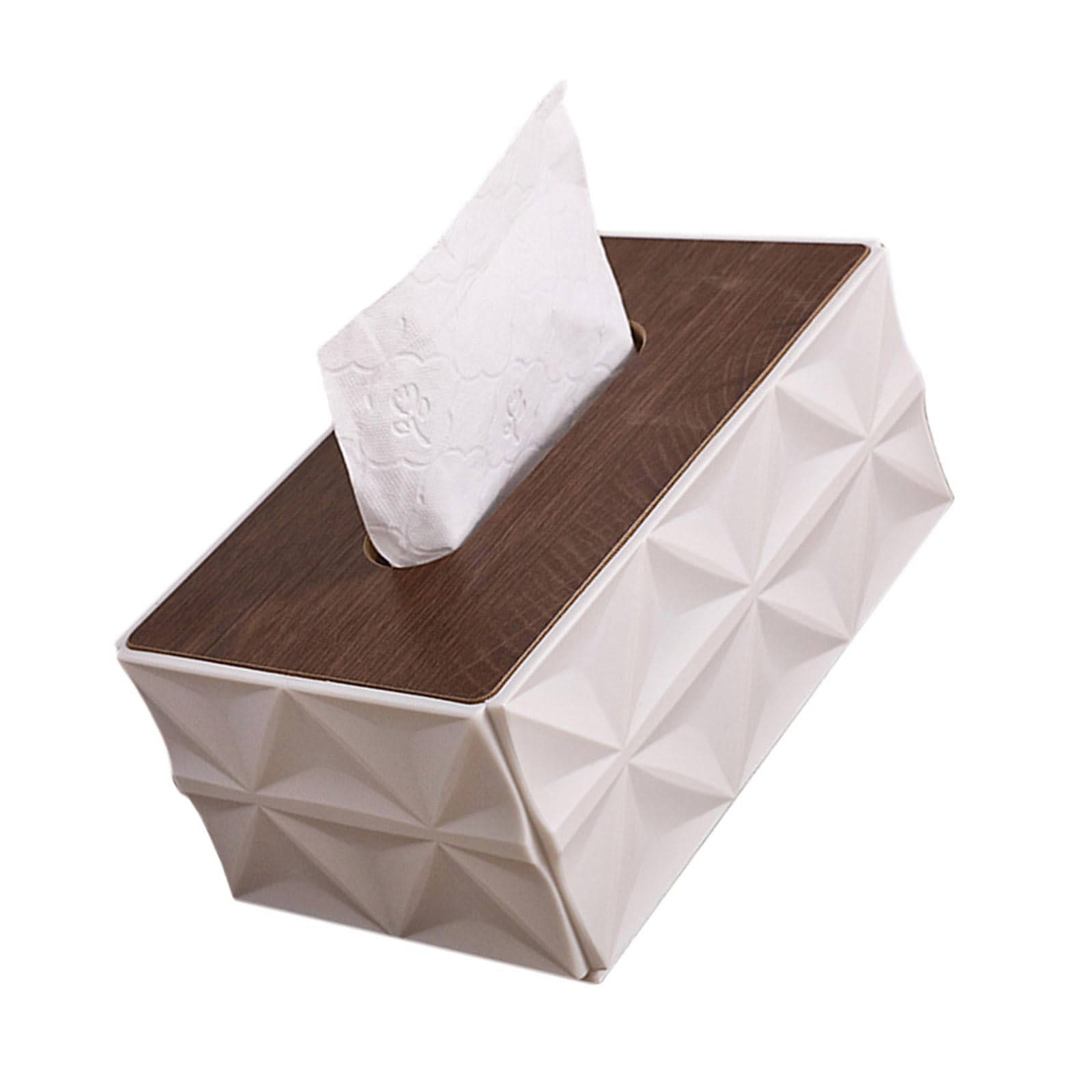 Modern Geometric Tissue Box with Wooden Lid and Nonslip Base for Home Decor and Wood Tissue Holder