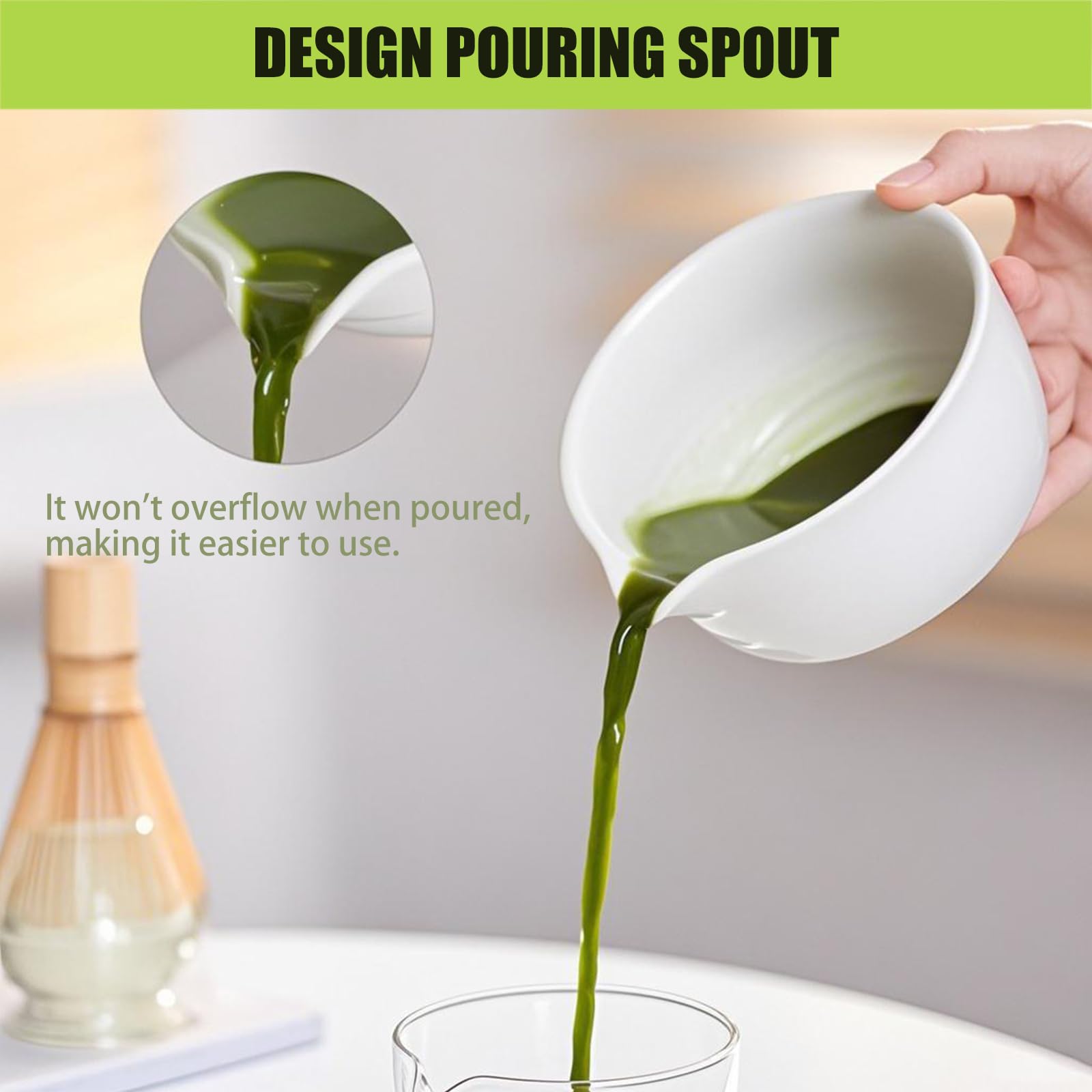 Japanisches Matcha-Set für Zeremonien, 7-teilig, Schüssel, Schneebesen, Löffel, Sieb, Schneebesen und Löffel, komplettes Matcha-Set, ideal für Zuhause und als Geschenk (weiß)