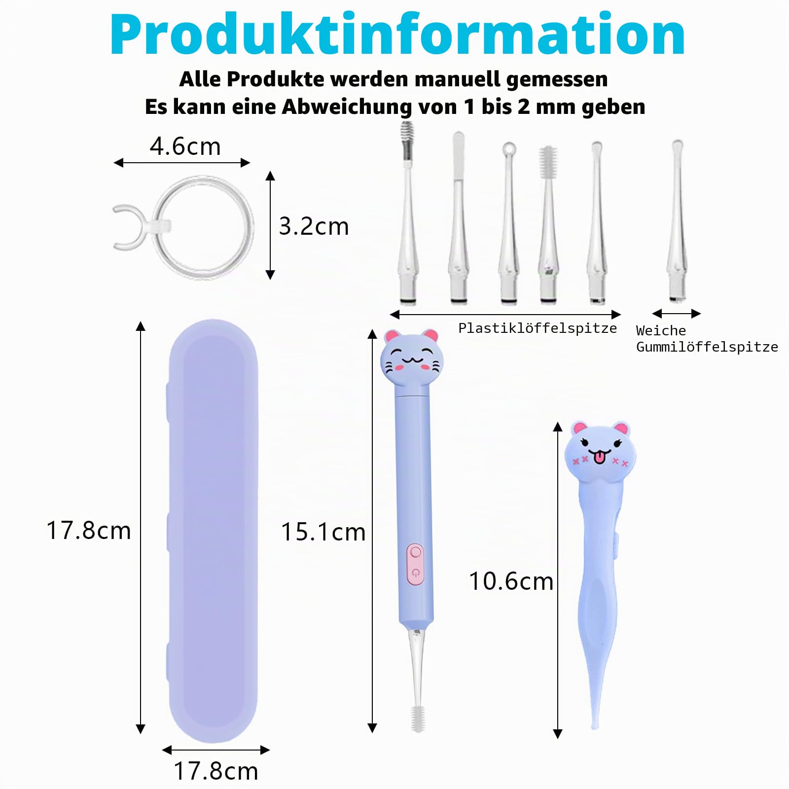 Asfrode 2 Set LED Ohrreiniger Set Silikon Zweiteiliges Set Ohrenschmalz Entferner Ohrlöffel Nasenreiniger für Baby Erwachsene Kinder Kleinkinder Nasenschleimentferner USB Ladekabel Lavendelviolett