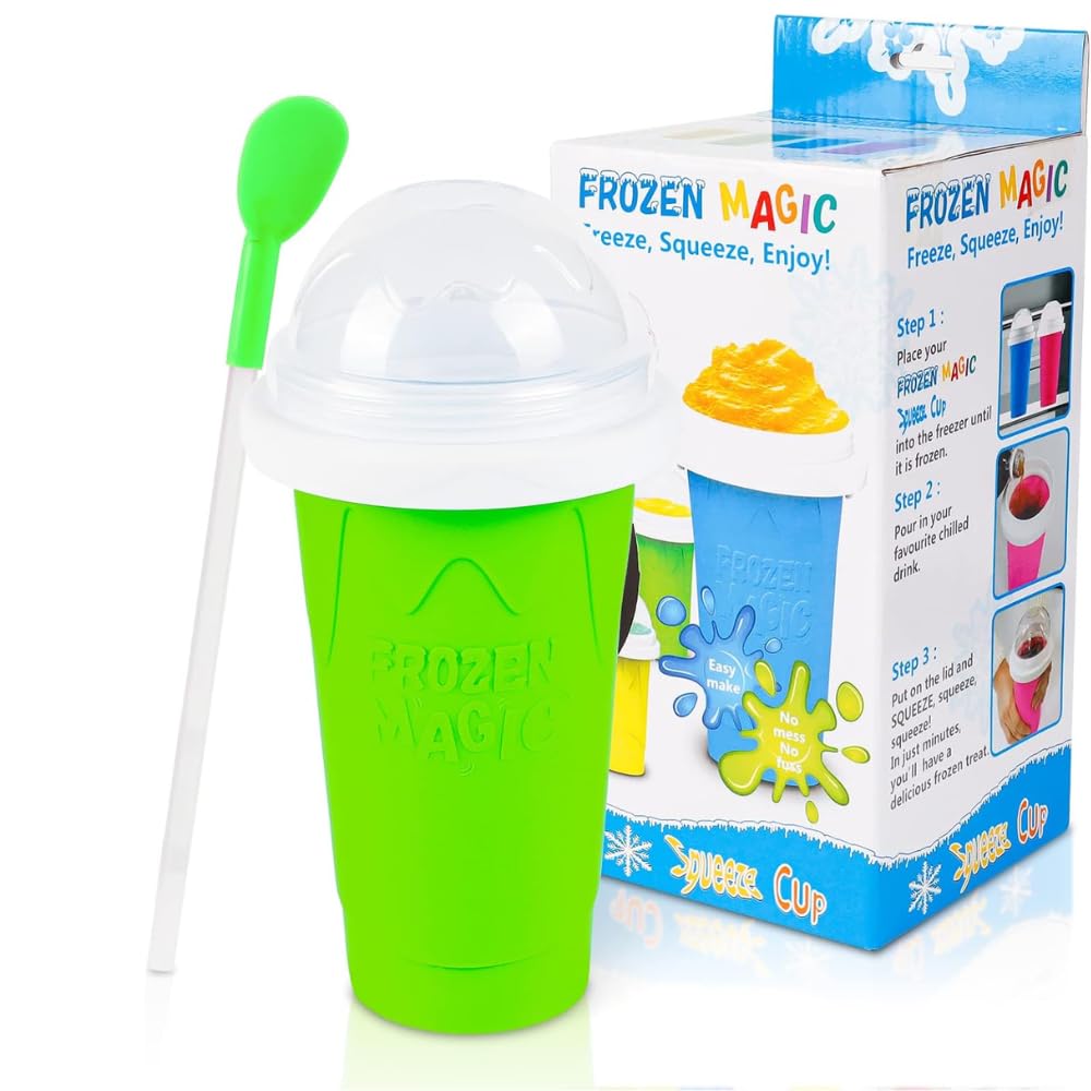 ZR Solutions Slushy Maker Cup 15.8oz | Magic Slushy Squeeze Cup for Frozen Smoothies, Milkshakes & Ice Cream | Double Layer Silicone DIY Slushie Maker for Kids & Family (Green)