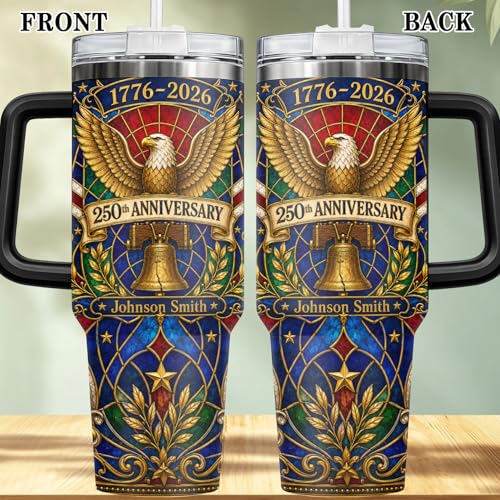 Image of Personalized 250th Anniversary Of America Tumbler - Custom Patriotic USA Flag 1776-2026 Gifts - US Eagle Freedom Cup 40oz A4 - American Independence Celebration Gifts For Men Women