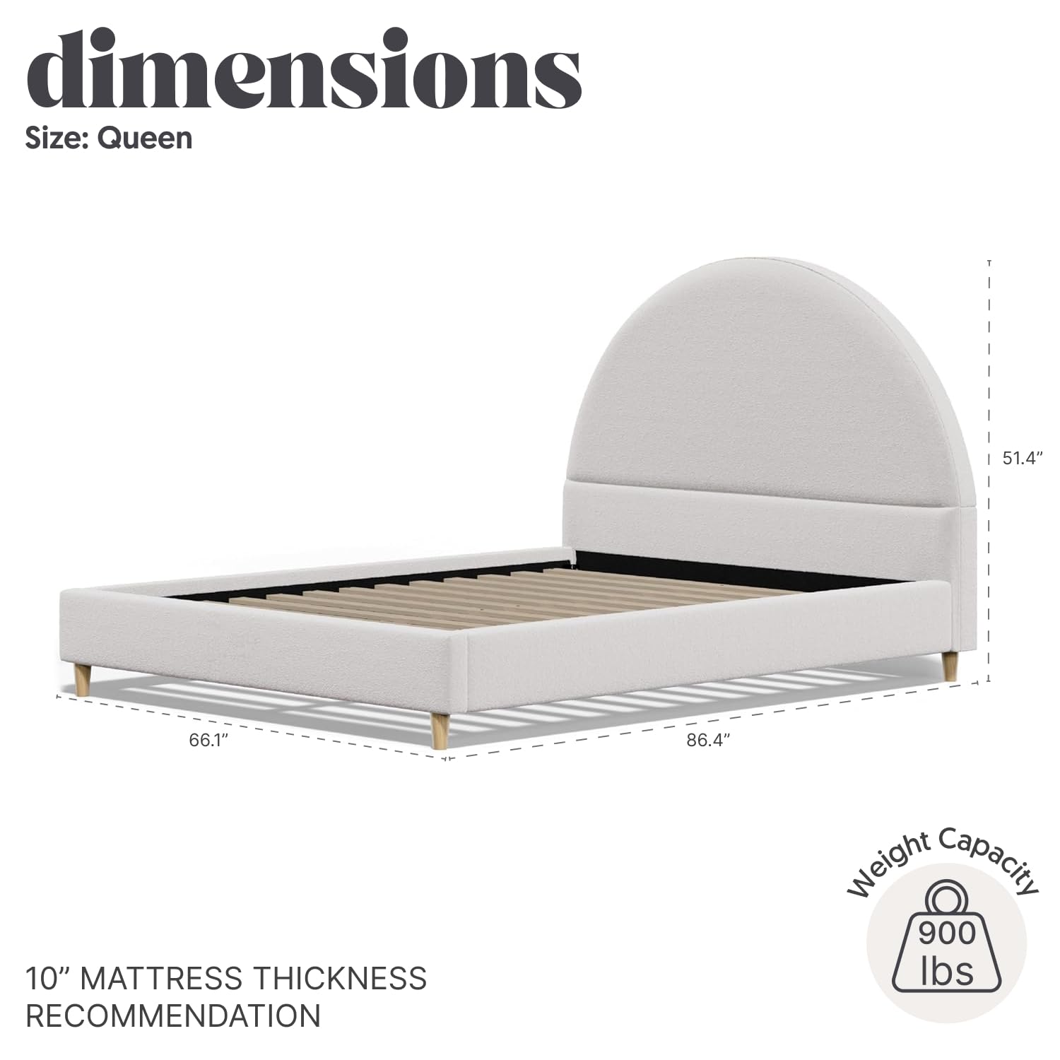 DG Casa Boucle Cloud Bed Frame with Arch Shaped Headboard, Upholstered in Soft Fabric, Platform Bed Frame with Solid Wood Legs - Boho or Modern Style - No Box Spring Needed - Queen Size: Cream Boucle Queen