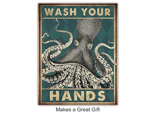 Miniatura 3 de Octopus Decor Shark Wall Decor - Wash Your Hands, Brush Your Teeth Kids Bathroom Decor - Ocean Beach nautical Decor - Green Bathroom Decor Wall Art