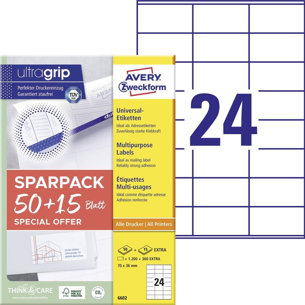 Avery-Zweckform 6602 All-purpose labels White Paper 70x36mm Perman...