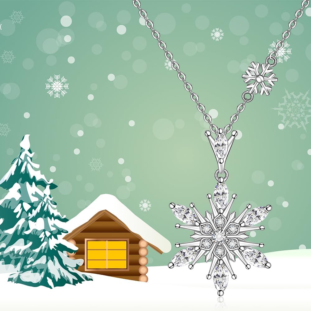 Christmas Snowflake Necklace for Women Christmas Gifts for Women Necklace Sterling Silver Snowflake Pendant Holiday Xmas Jewelry - Image 5