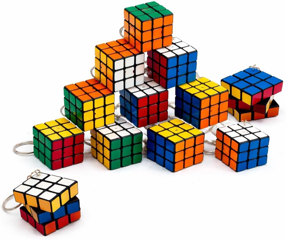 Mini Rubik Cube Keychains Pack of 12 | Pocket Puzzle Toy Keyrings for Kids & Adults | Colorful Mini Cubes for Birthday Return Gifts, Party Favors & Goodie Bags