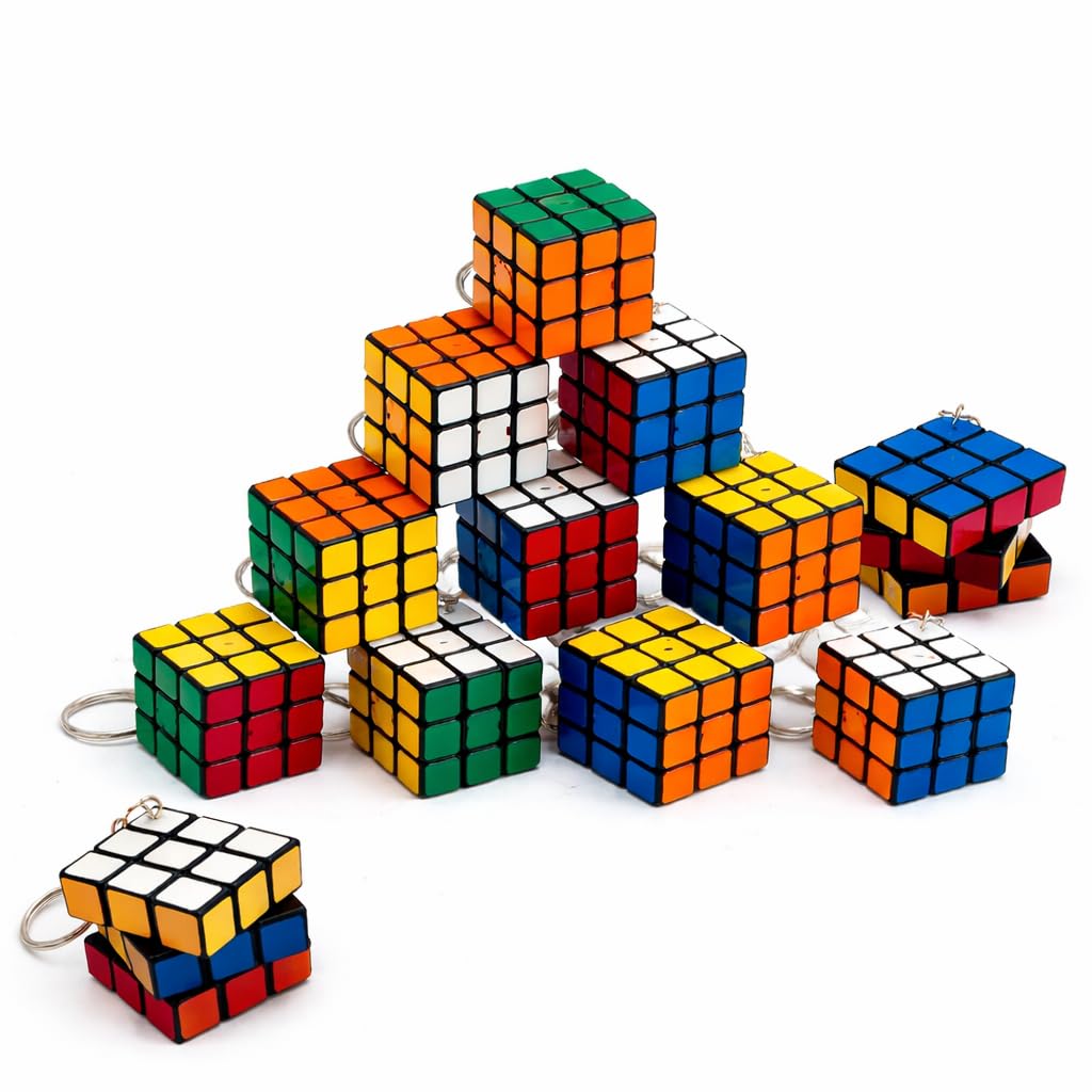 Mini Rubik Cube Keychains Pack of 12 | Pocket Puzzle Toy Keyrings for Kids & Adults | Colorful Mini Cubes for Birthday Return Gifts, Party Favors & Goodie Bags-image-15