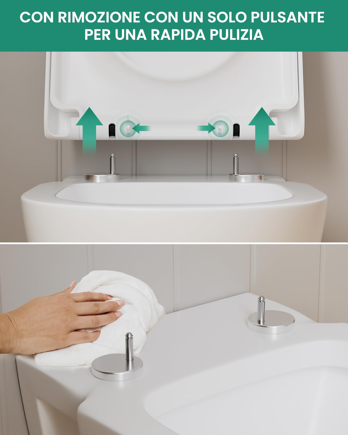 ANYCEE Copriwater con abbassamento automatico, sedile WC in Duroplast, copriwater con antibatterico, a forma di D, coperchio WC con funzione Quick Release universale, bianco